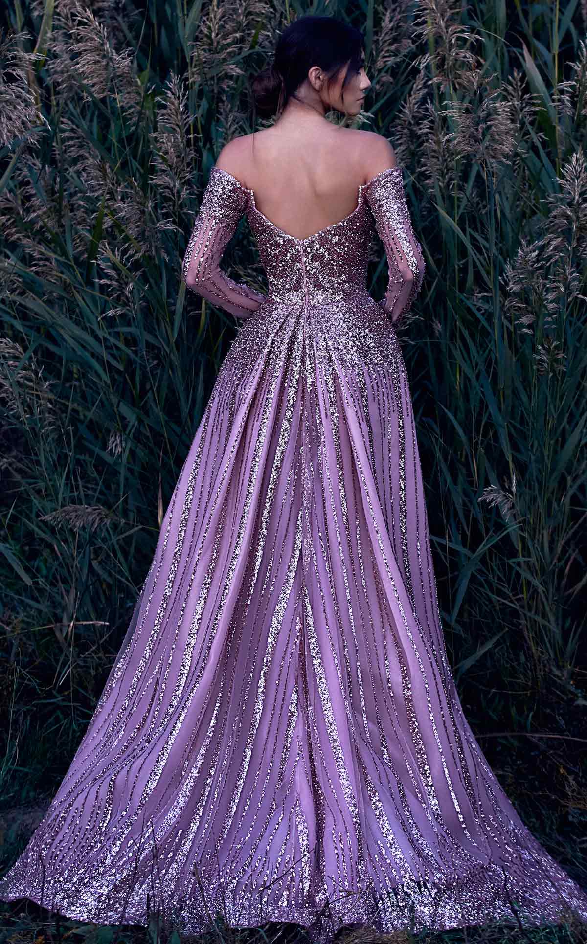 MNM Couture K3913 Pink Sequined Evening Gown with Sheer Sleeves