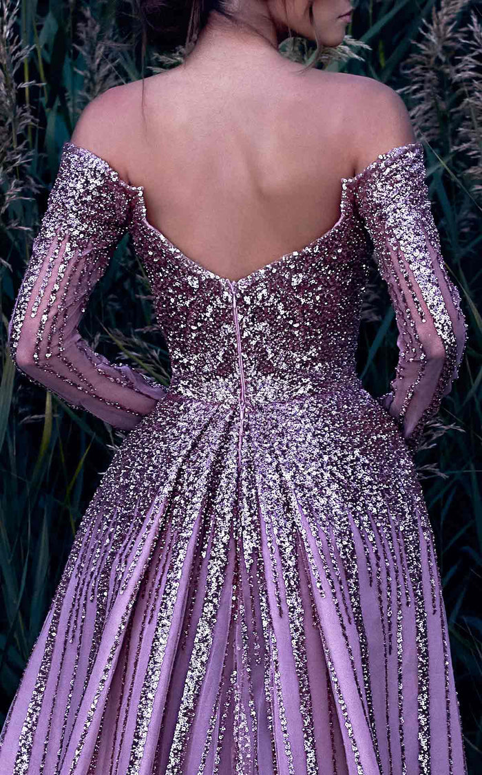 MNM Couture K3913 Pink Sequined Evening Gown with Sheer Sleeves