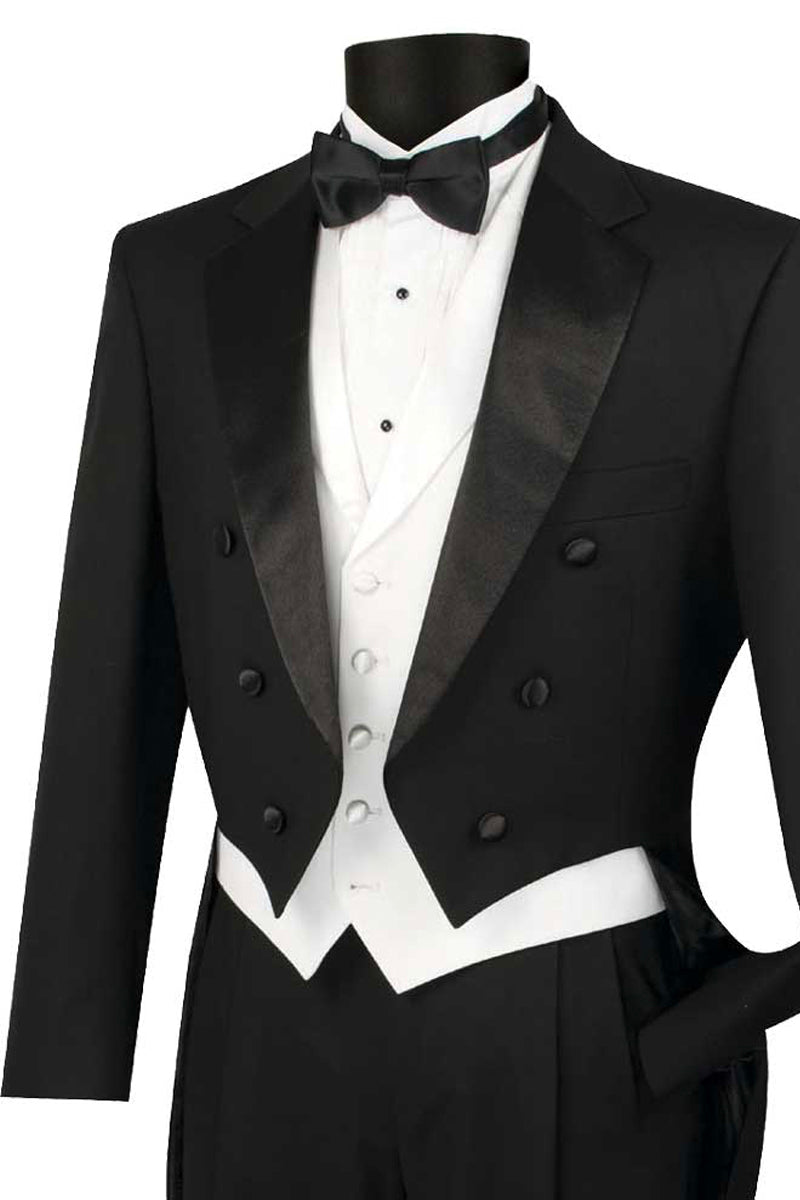 Men's Classic Black Tail Tuxedo & White Vest