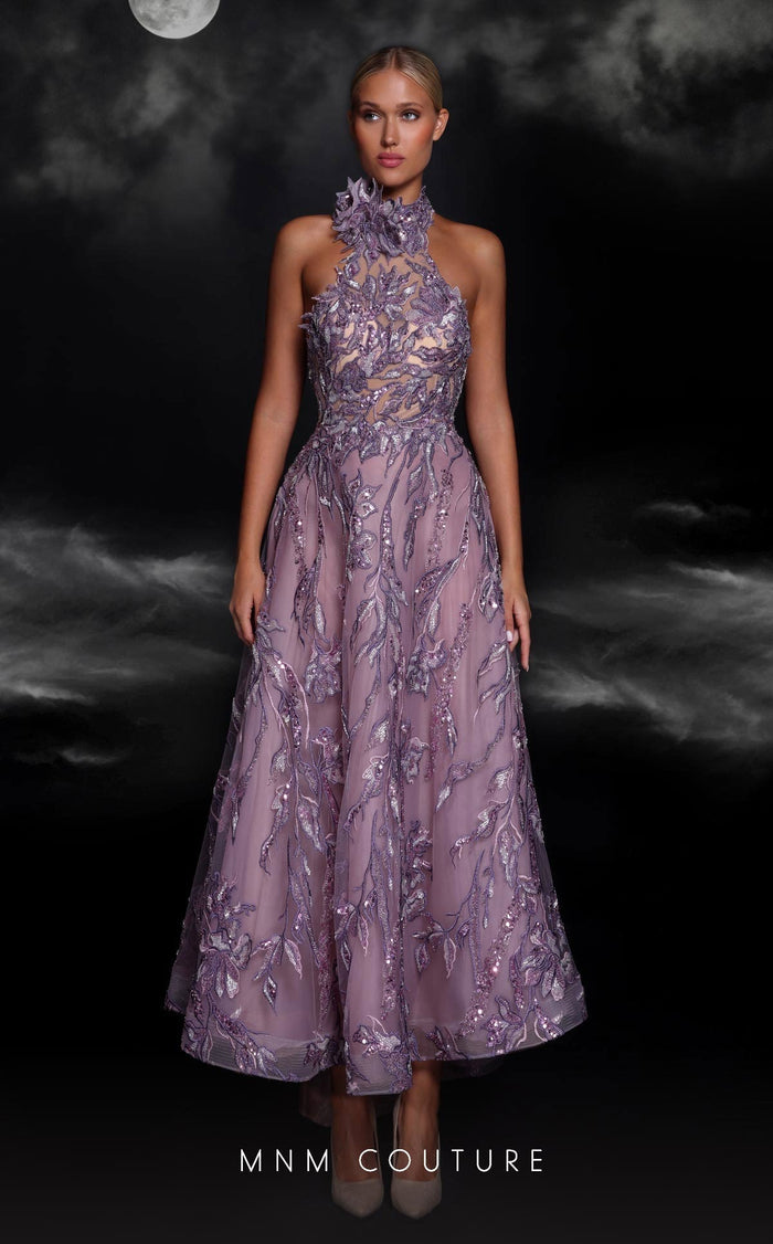 MNM Couture K4104 Purple Illusion Lace Gown