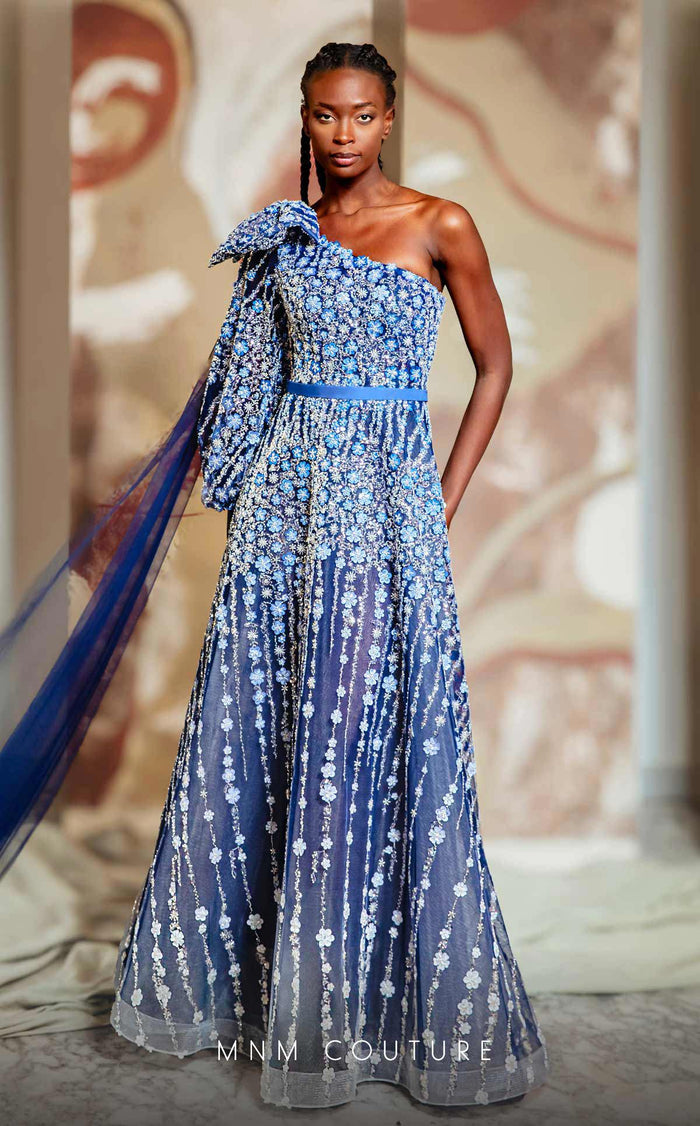 MNM Couture K4147 Sophisticated Blue Embellished Evening Gown