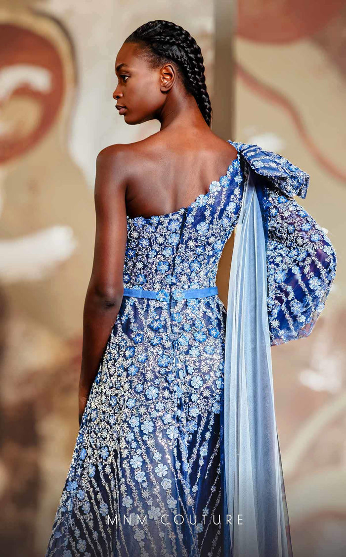 MNM Couture K4147 Sophisticated Blue Embellished Evening Gown