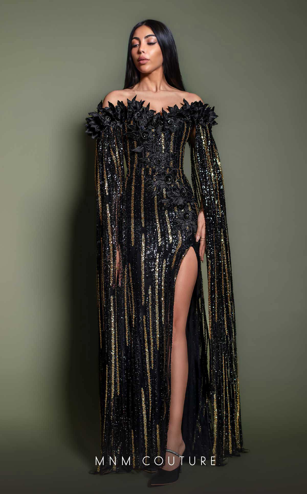 MNM Couture K4191 Black Evening Gown with Detailed Couture Finish