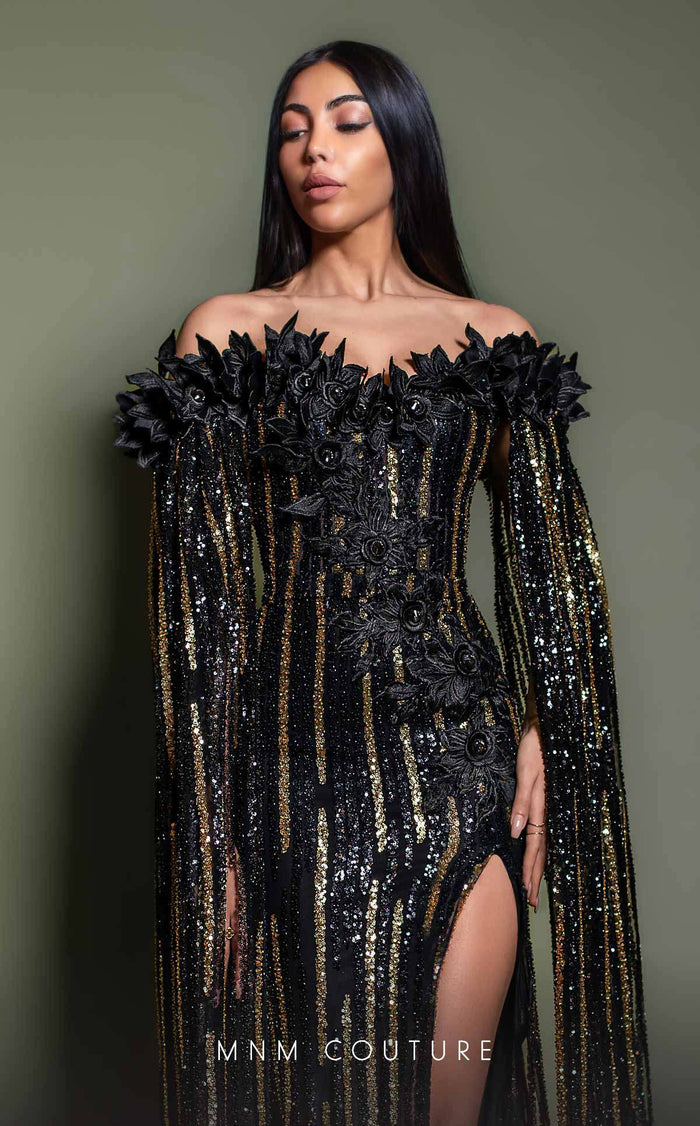 MNM Couture K4191 Black Evening Gown with Detailed Couture Finish