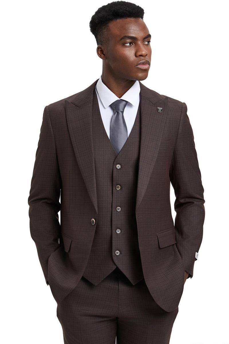 Stacy Adams Brown Windowpane Plaid Suit