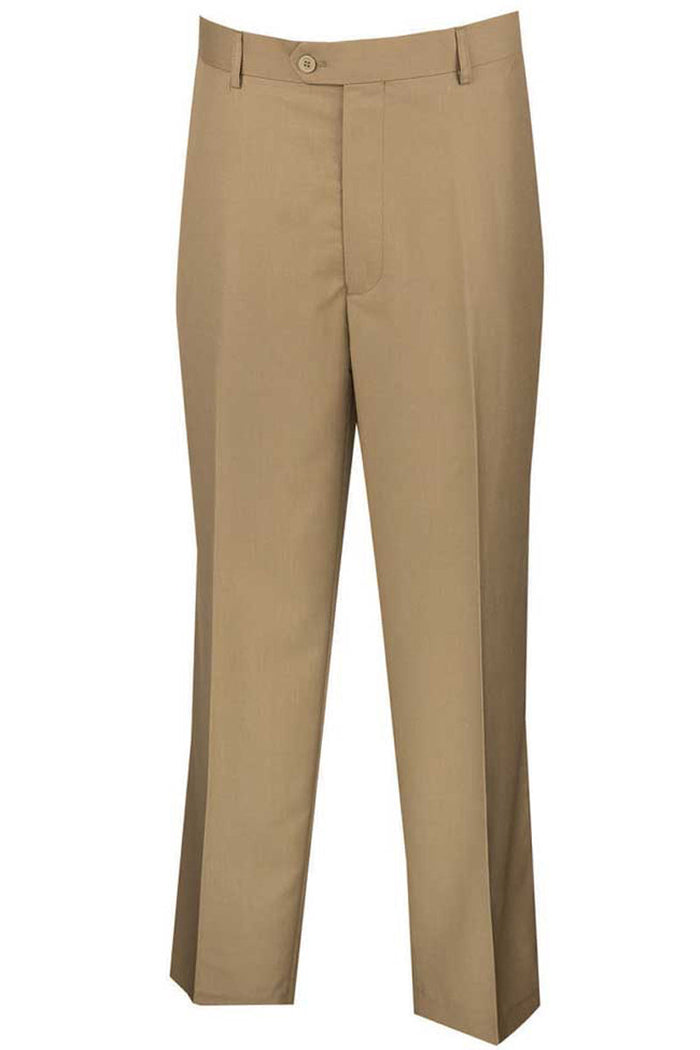 Modern Fit Flat Front Dress Slacks for Men - Khaki