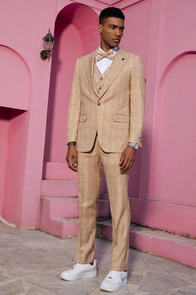 Tan Peak Lapel Tuxedo for Grooms and Weddings