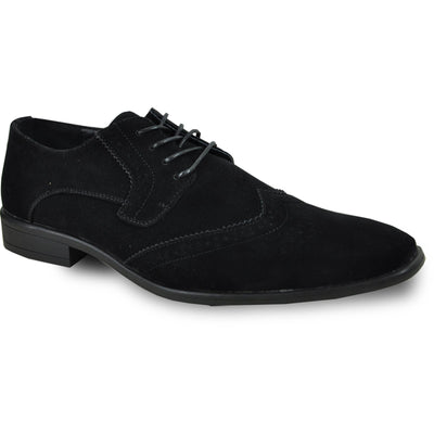 Bravo Mens Vegan Suede Wedding & Prom Wingtip Lace Up Dress Shoe in Black