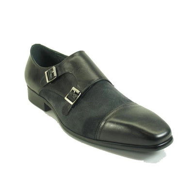 Mens Carrucci Double Monk Strap Cap Toe Dress Shoe in Black