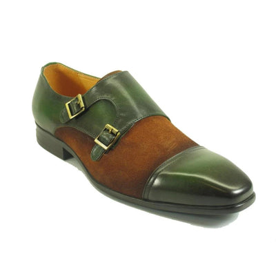 Mens Carrucci Double Monk Strap Cap Toe Dress Shoe in Olive & Rust