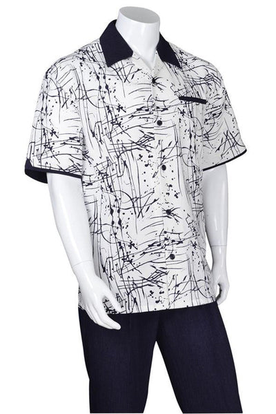 Mens Splatter Print Leisure Walking Suit - Navy