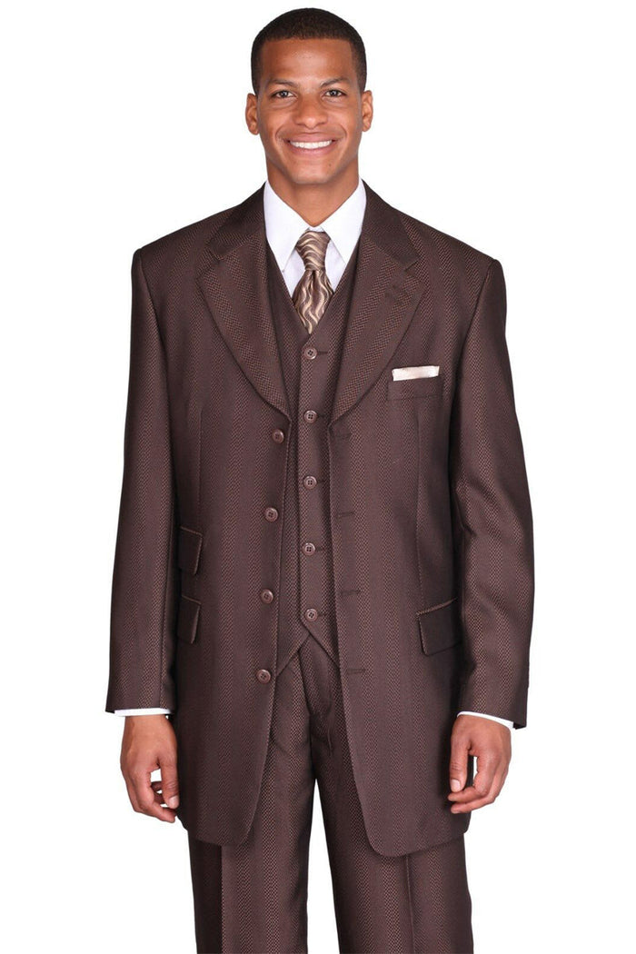 Mens Chain Stripe Long Vested Zoot Suit in Brown