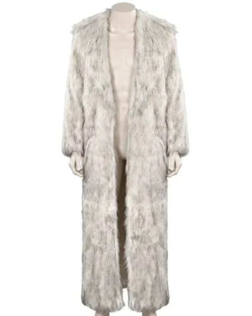 Mens Luxury White Fur Coat – Open Front Design with Fur Cuffs