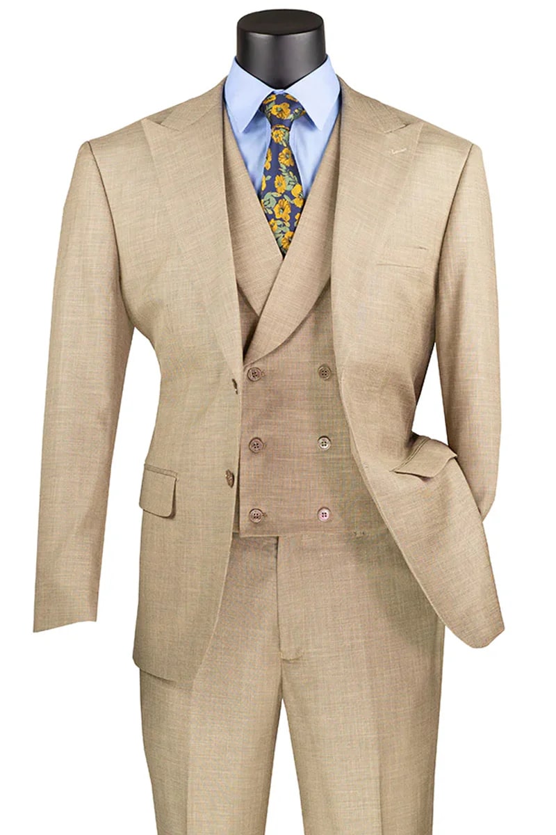 Men's Tan Sharkskin Suit with Vest