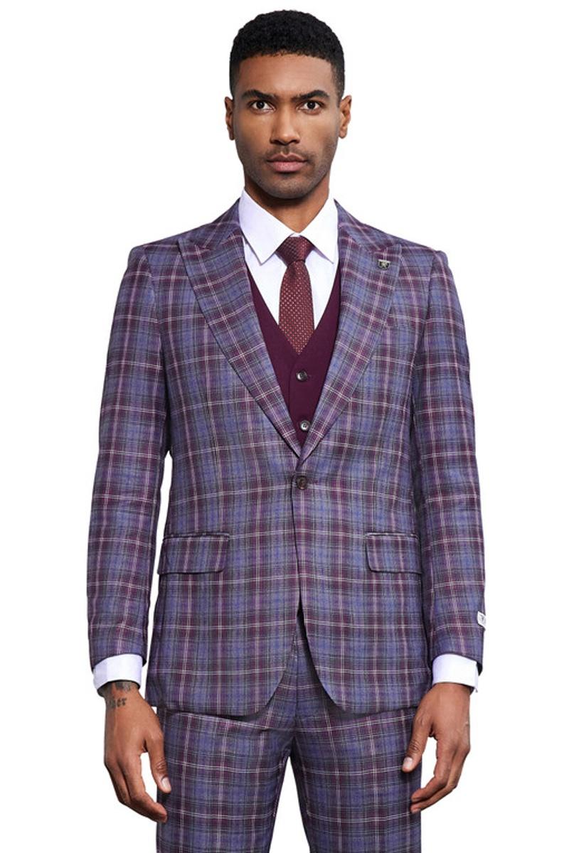 Stacy Adams Windowpane Plaid Vested Suit