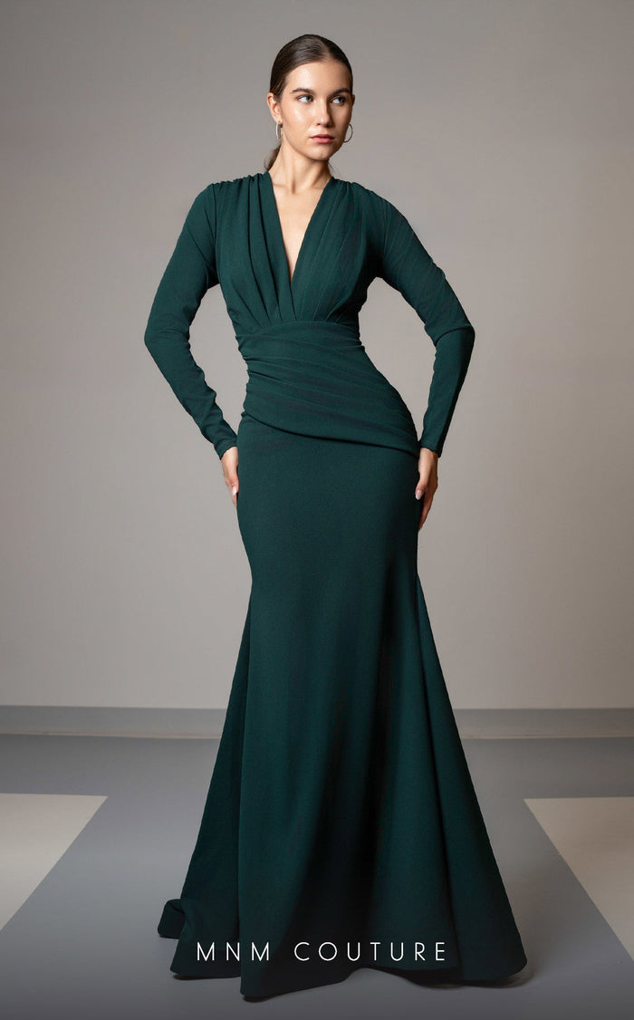 MNM Couture L0002F Royal Blue Long Sleeve V-Neck Gown