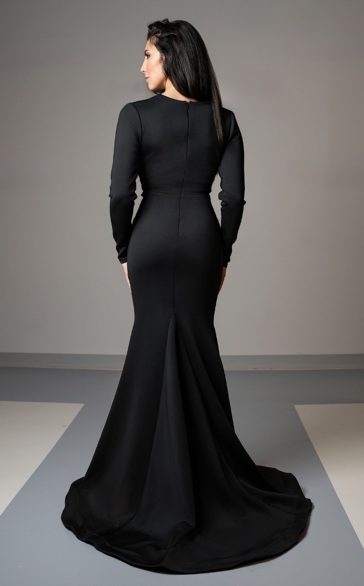 MNM Couture L0002G Black Floor-Length V-Neck Gown