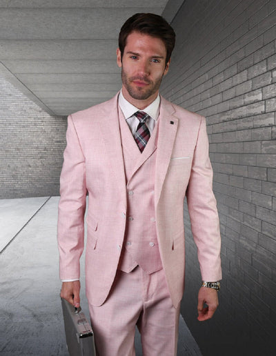 Slim Fit 2-Button Pink Suit with Vest