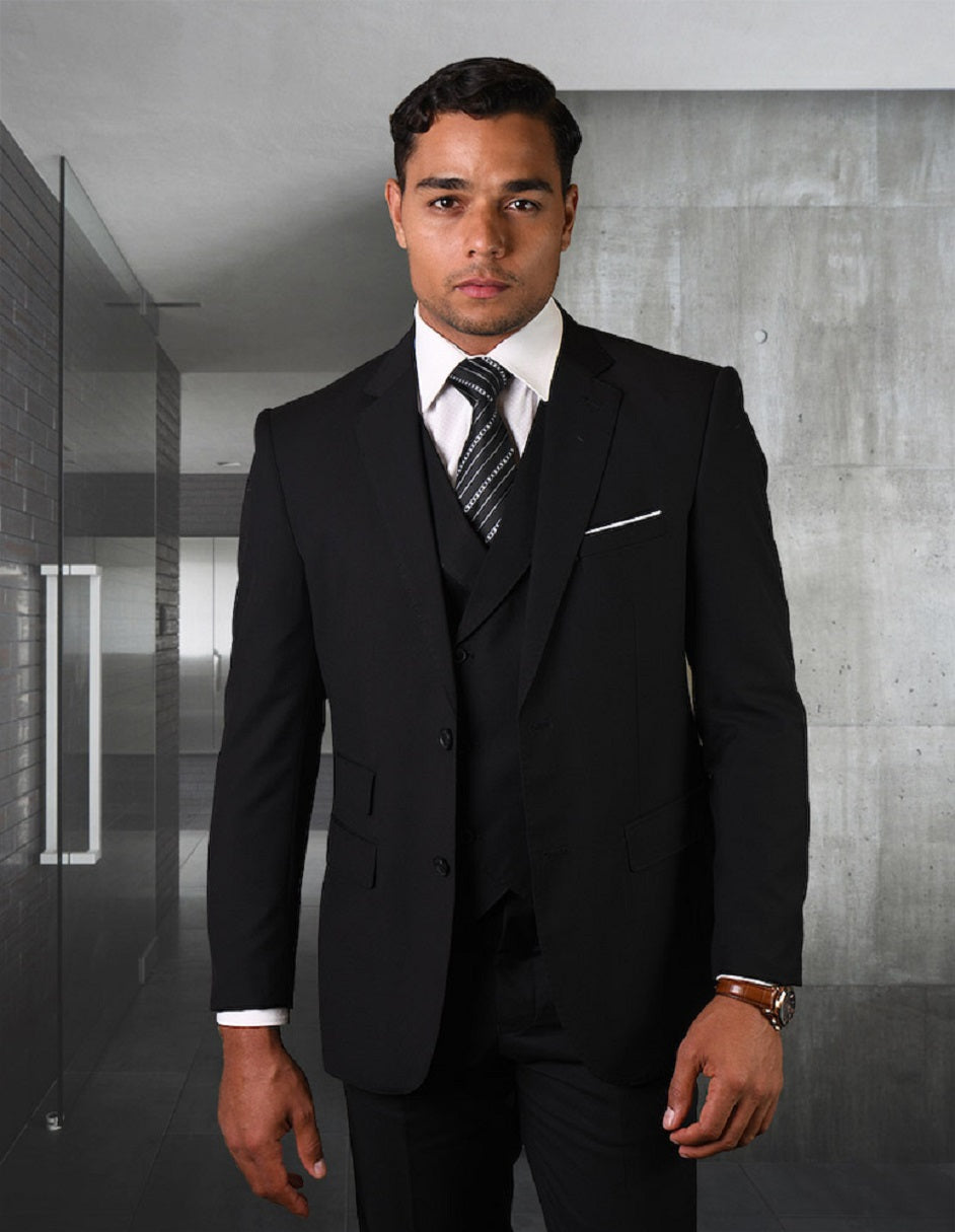 Slim Fit Wool Suit with Double Breasted Vest