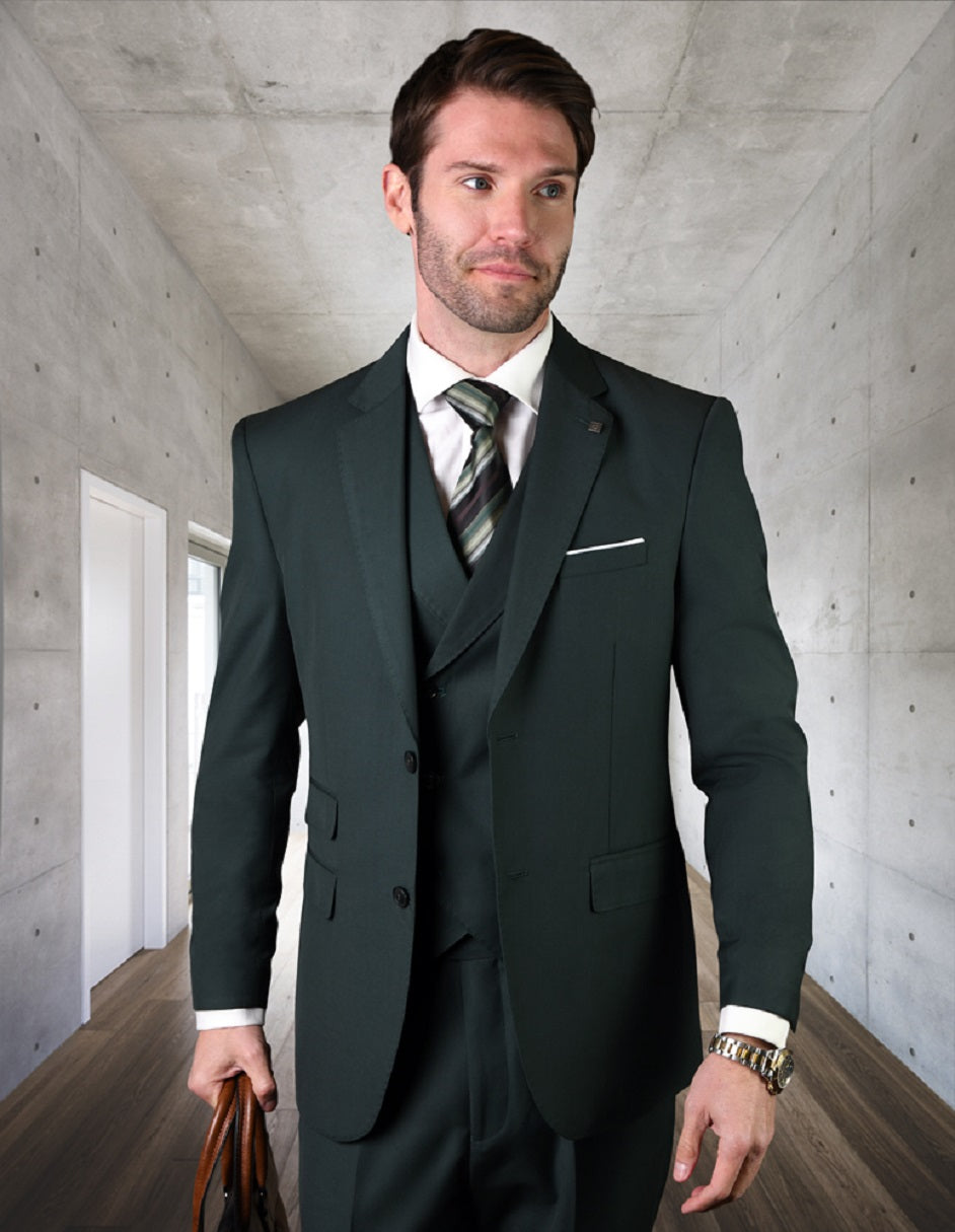 Slim Fit Wool Suit with Double Breasted Vest
