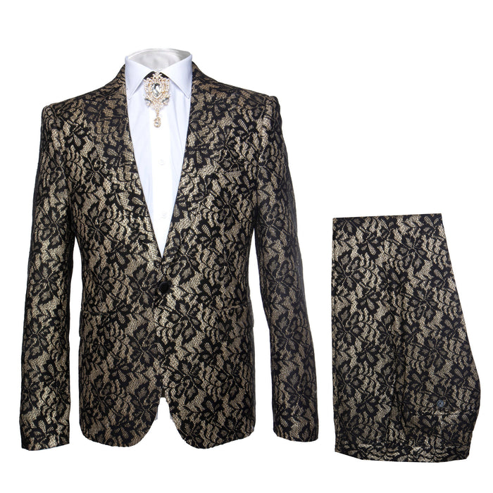 ROSSI MAN LEO RM1901 Satin Floral Suit
