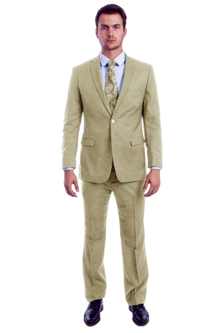 Modern Two Button Linen Look Suit - Light Beige