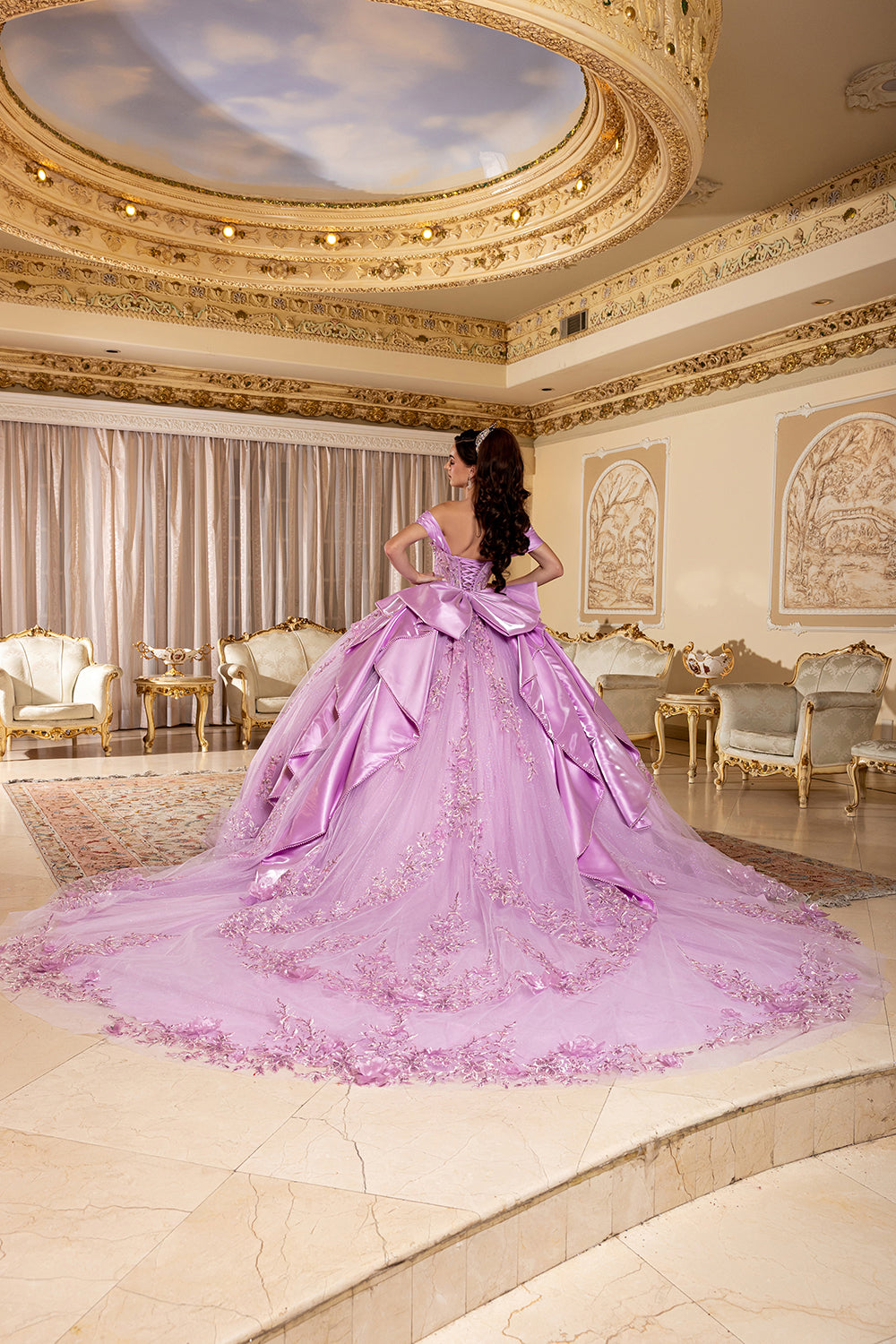 Off-Shoulder Plunging Sweetheart 3D Floral Illusion Corset Quinceañera Dress by Layla K LK305