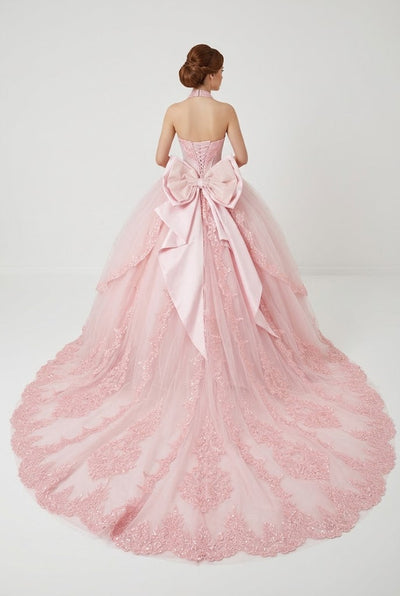 Sleeveless Ball Gown with Beaded Sweetheart Bodice, Big Bow & Corset Back by Layla K LK308