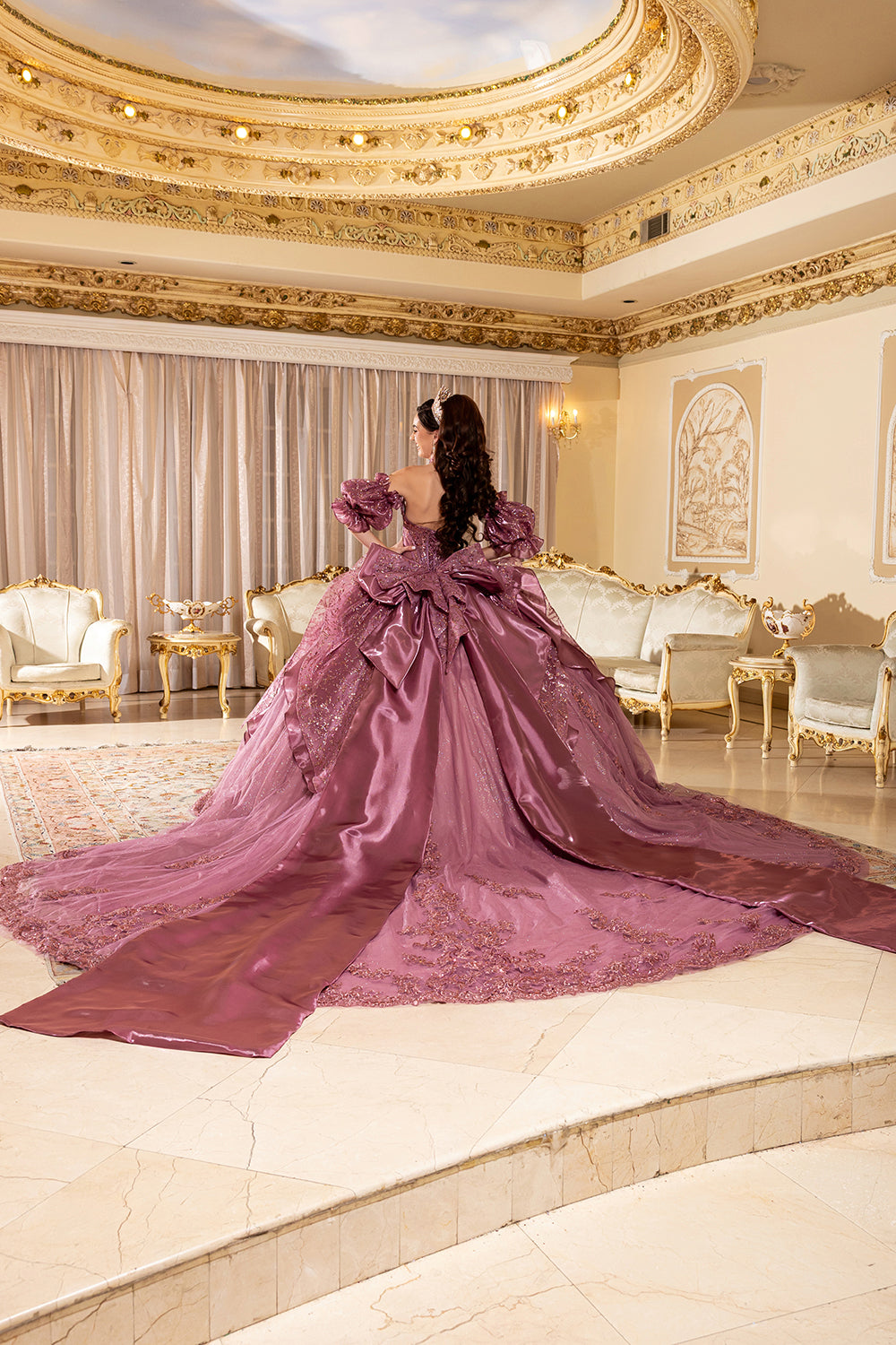 Off-Shoulder Ruffle Puff Sleeve Illusion Corset Ball Gown Quinceañera Dress by Layla K LK310