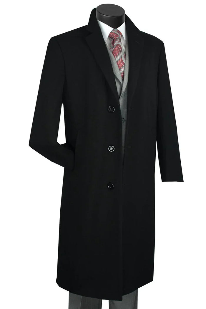 Men's Black Wool & Cashmere Full Length Overcoat