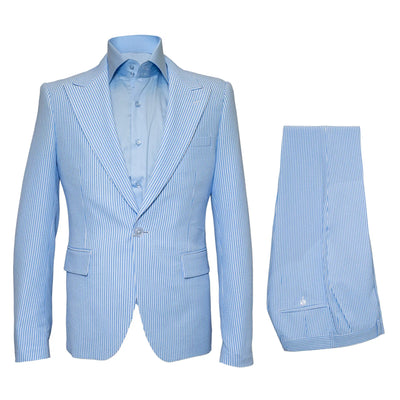 Rossiman Blue Seersucker Peak Lapel Suit