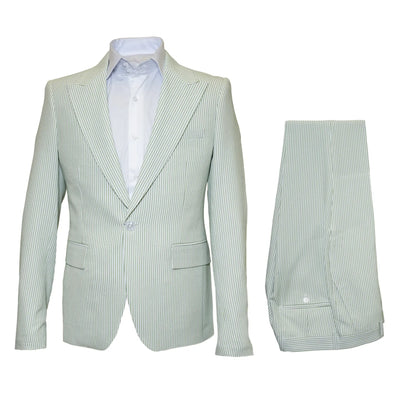 Light Green Seersucker Peak Lapel Suit by Rossiman