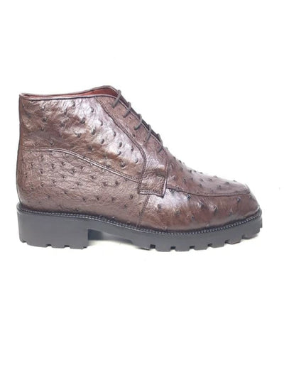 Brown Ostrich Quill Lace Up Ankle Boots