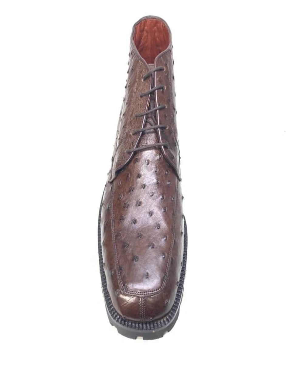 Brown Ostrich Quill Lace Up Ankle Boots