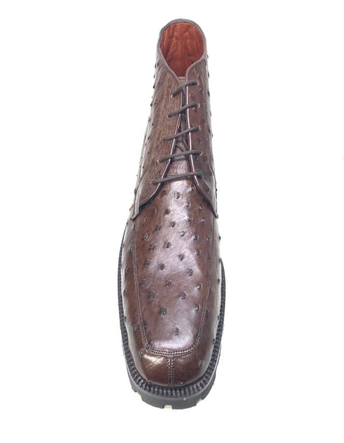 Brown Ostrich Quill Lace Up Ankle Boots