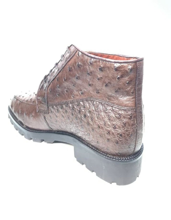 Brown Ostrich Quill Lace Up Ankle Boots