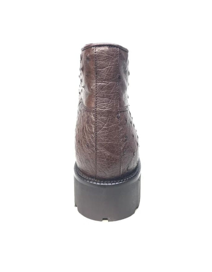 Brown Ostrich Quill Lace Up Ankle Boots