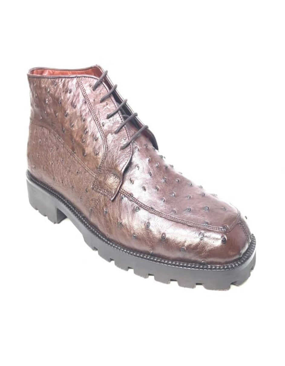 Brown Ostrich Quill Lace Up Ankle Boots