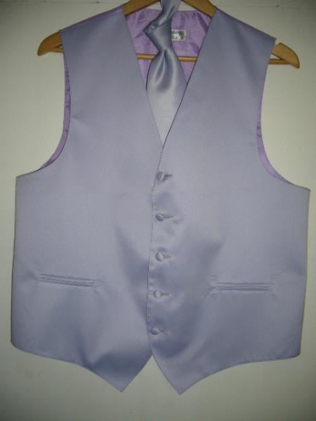 LAVENDER DRESS TUXEDO WEDDING Vest ~ Waistcoat ~ Waist coat & TIE SET Buy 10 of same color Tie For $25 Each - Men's Neck Ties - Mens Dress Tie - Trendy Mens Ties
