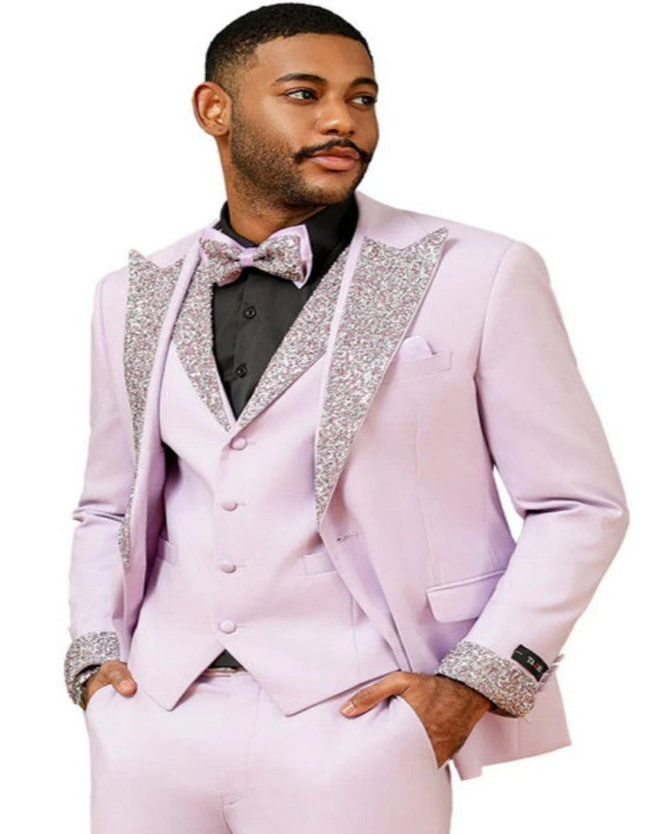 Lavender Prom Tuxedo with Vested Rhinestone Lapel