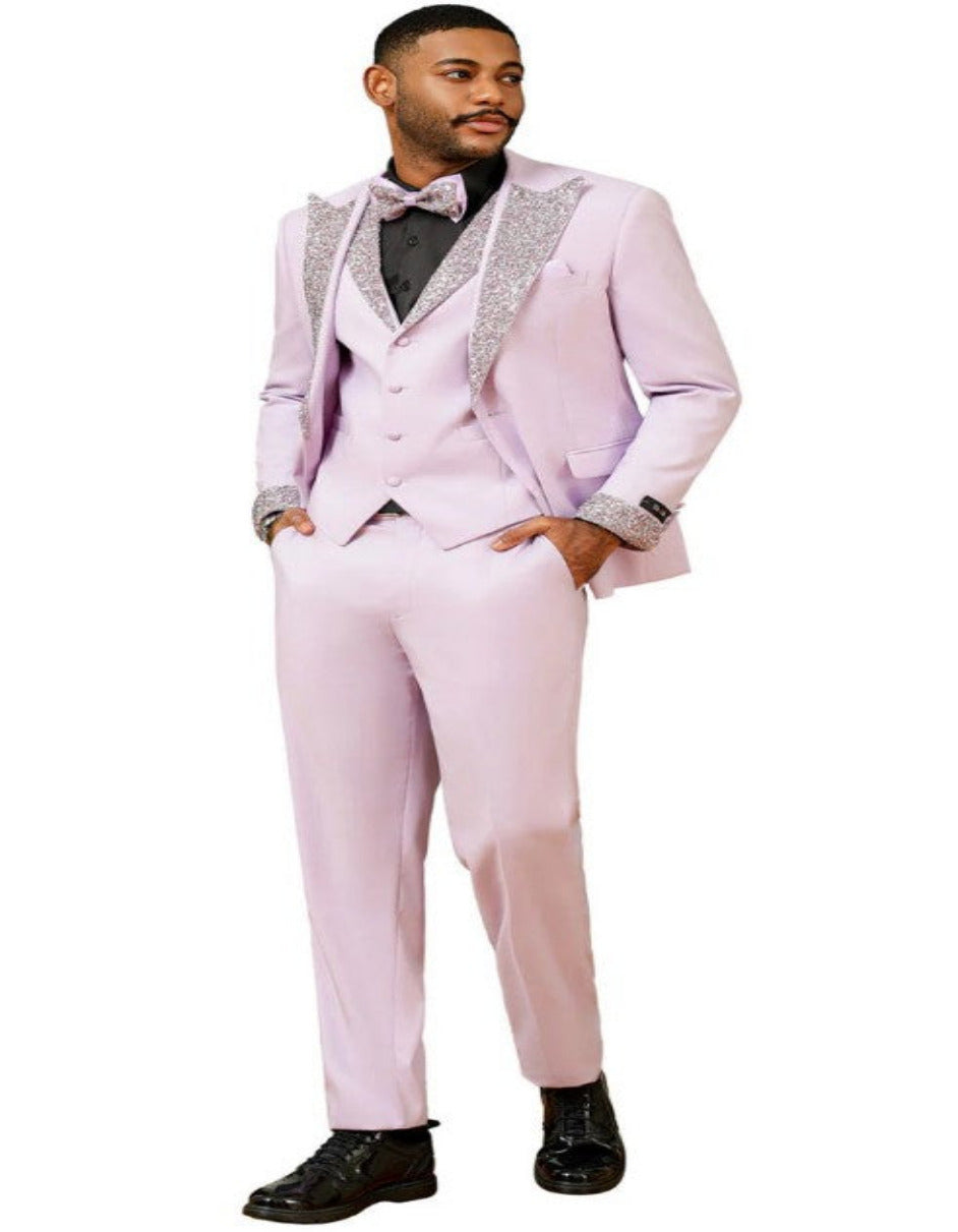 Lavender Prom Tuxedo with Vested Rhinestone sequin Lapel
