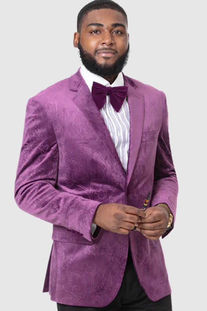 Men's Paisley Velvet Two Button Lavender Blazer