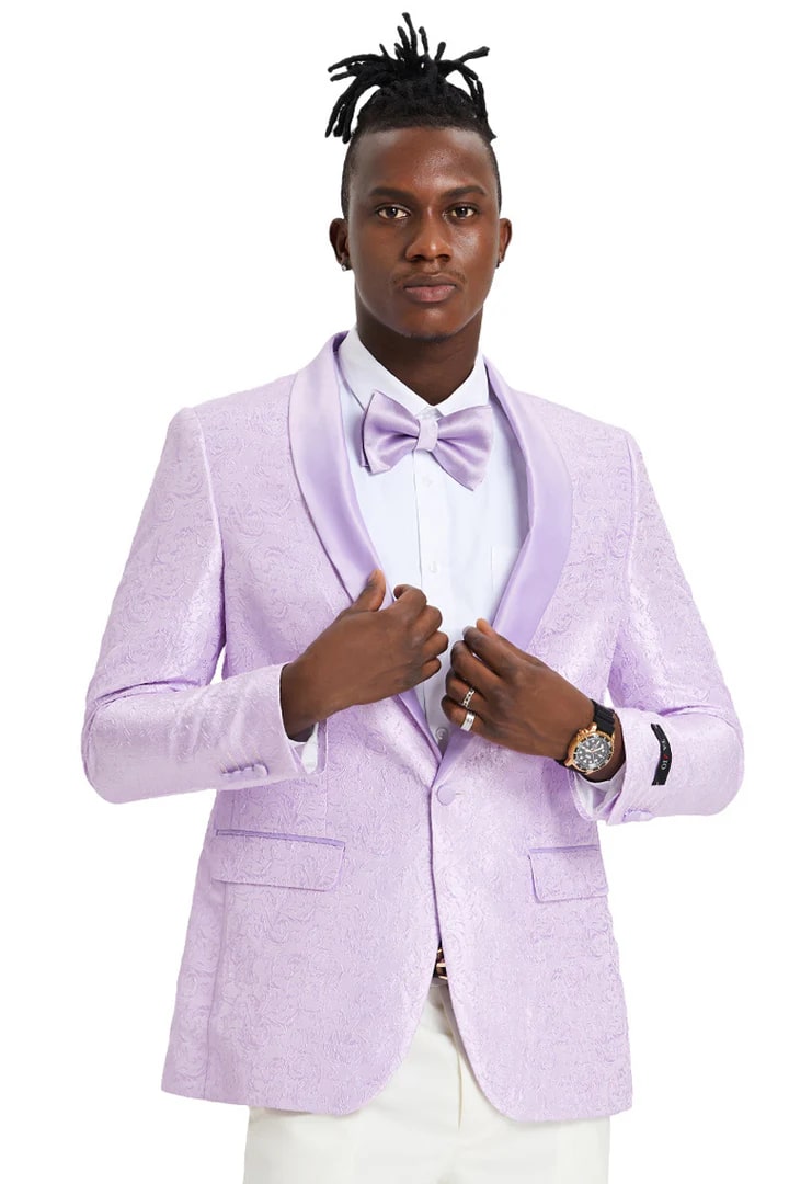 Slim Fit Paisley Lavender Tuxedo Jacket