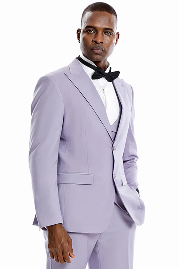 Two Button Lavender Vested Suit for Men