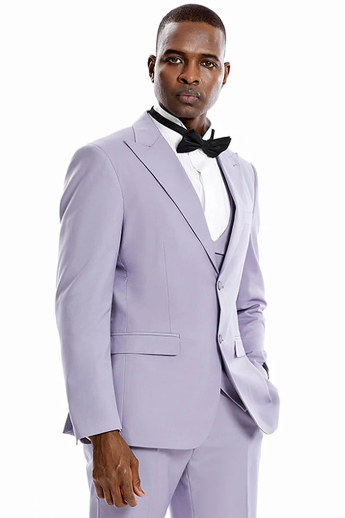 Two Button Lavender Vested Suit for Men