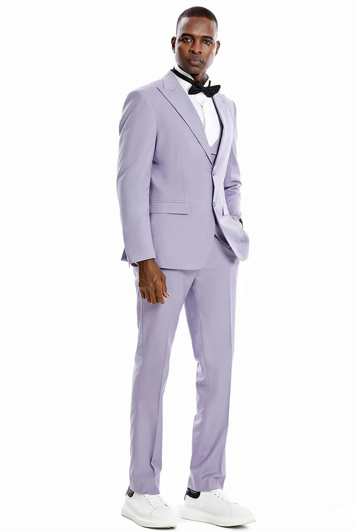 Two Button Lavender Vested Suit for Men