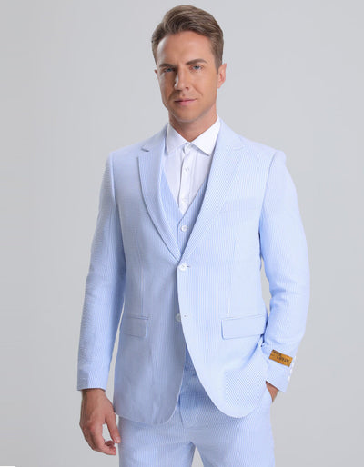 Men's Summer Seersucker Vested Suit