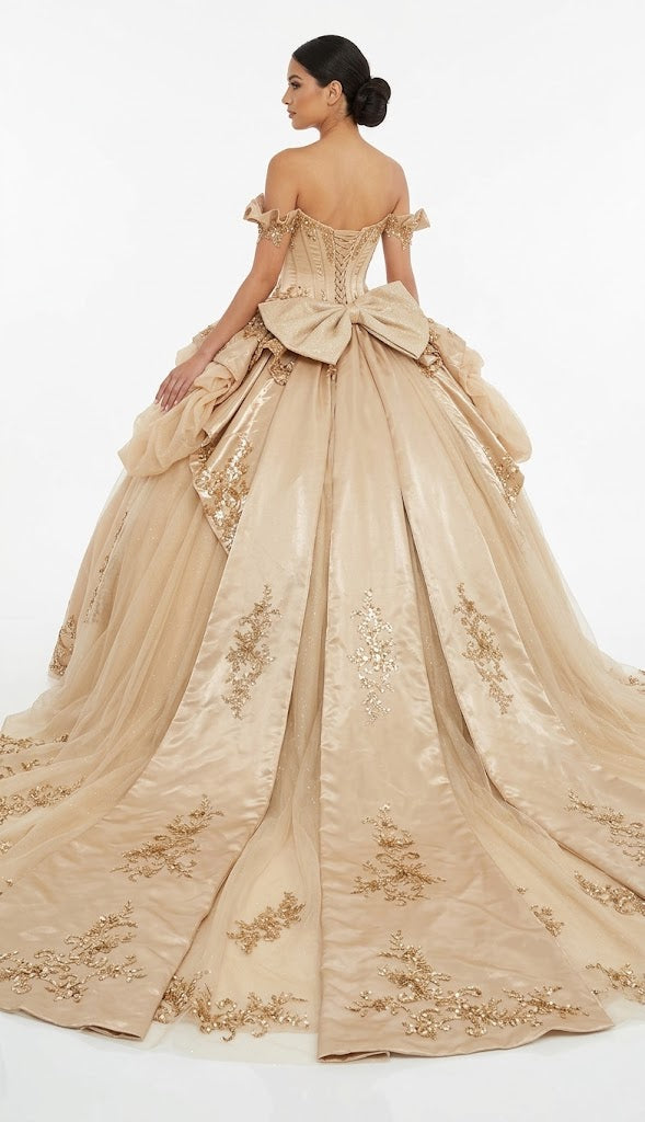 Off-Shoulder Crystal Beaded Corset Organza Ruffle Ball Gown Quinceañera Dress by Layla K LK307