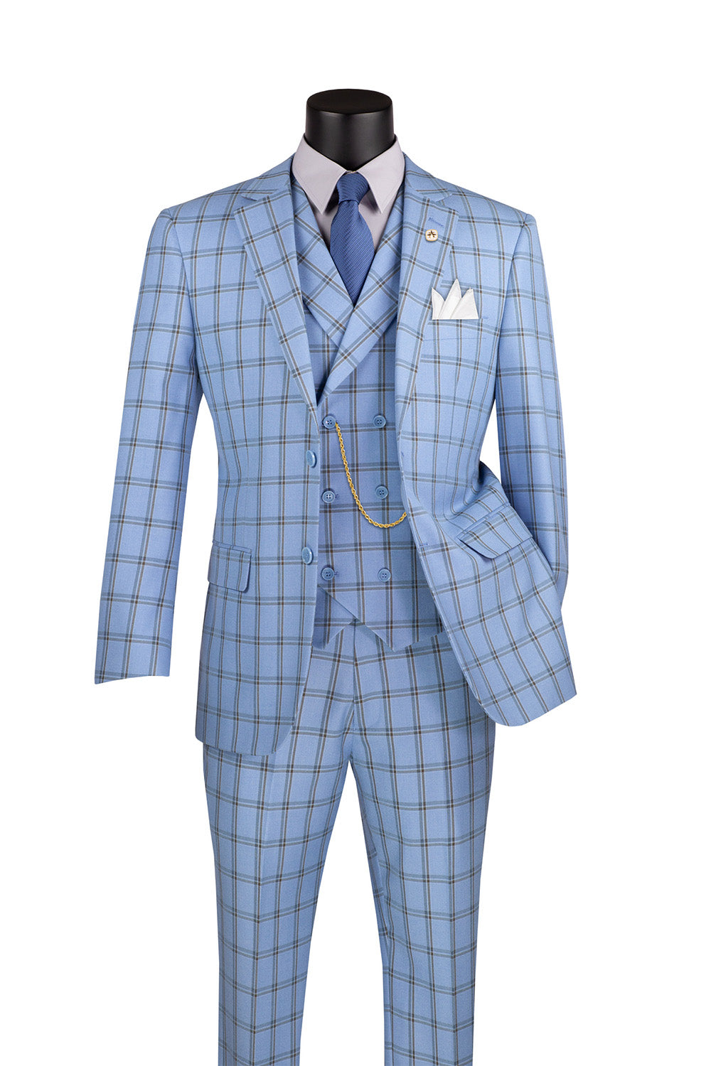 Lazio Windowpane 3 Piece Suit in Light Blue