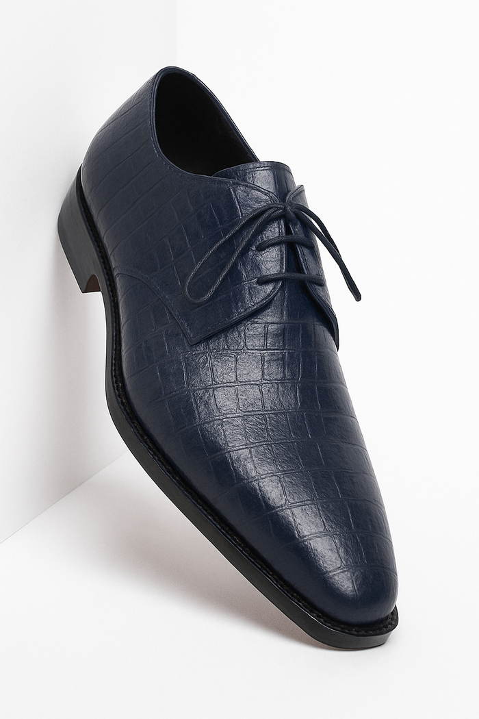 Los Altos Caiman Belly Derby Shoes Faded Navy